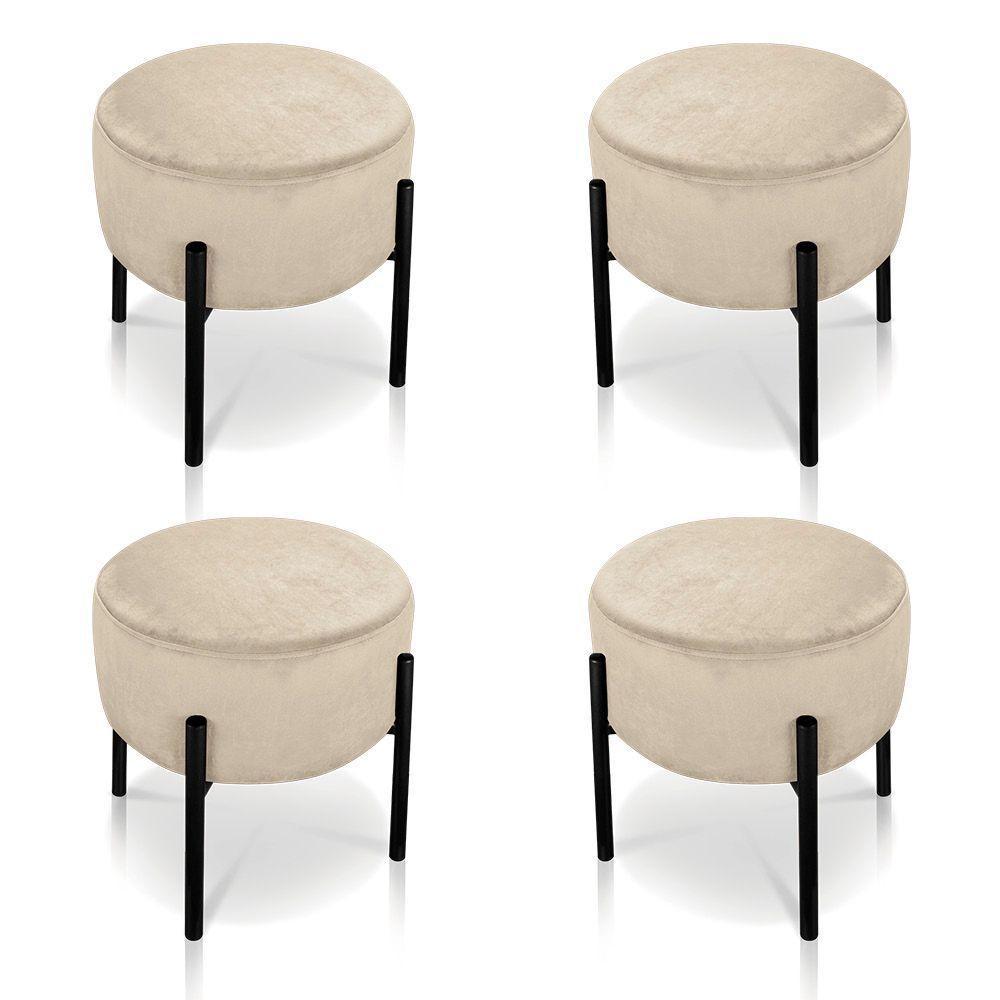 Kit 04 Puffs Iron Suede Bege Base Preto Palito - 1