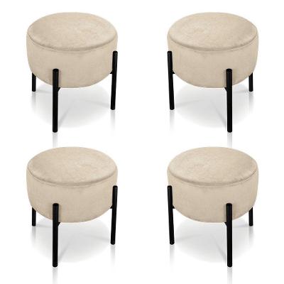Kit 04 Puffs Iron Suede Bege Base Preto Palito