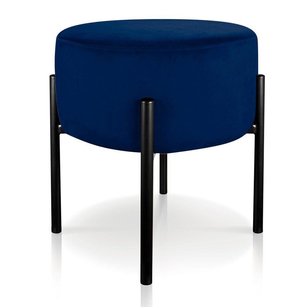 Kit 04 Puffs Iron Suede Azul Marinho Base Preto Palito - 6