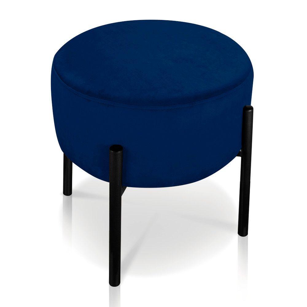 Kit 04 Puffs Iron Suede Azul Marinho Base Preto Palito - 7