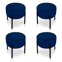 Kit 04 Puffs Iron Suede Azul Marinho Base Preto Palito - 2