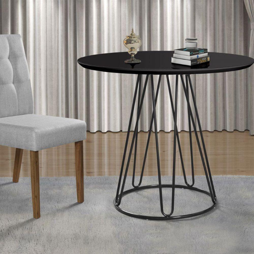 Mesa de Jantar Rubi Preto com Base de Metal Preta C&M Decor - 2