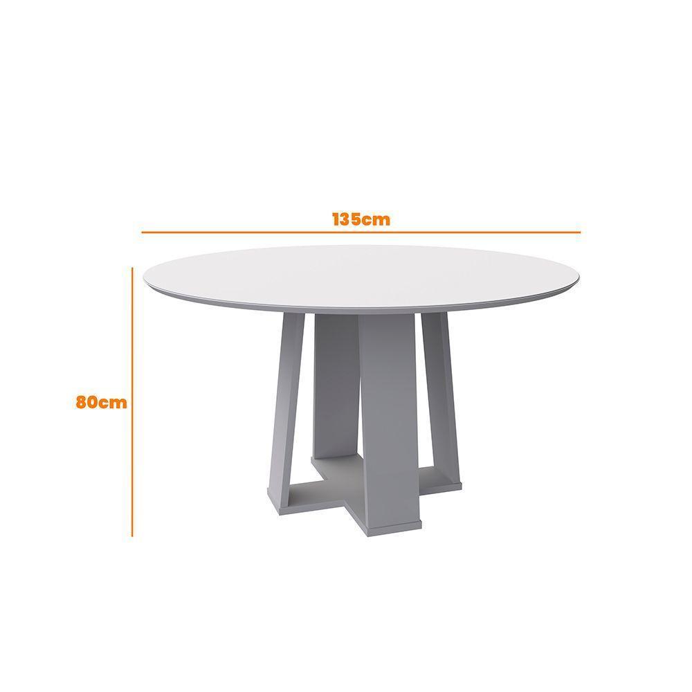 Mesa De Jantar Tampo Vidro Lara 135 Cm Off White Base Ypê - 2