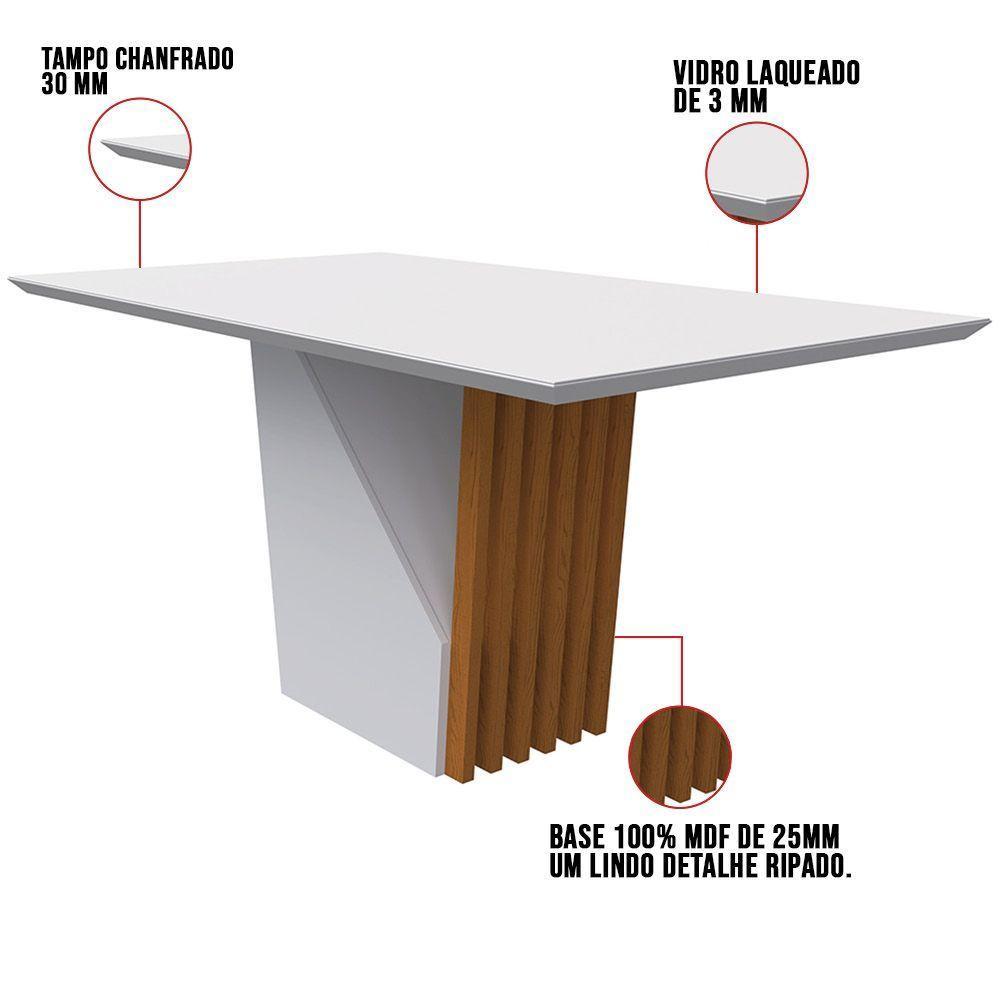 Mesa De Jantar Tampo Vidro Lita 160 Cm Off White Base Ypê - 3