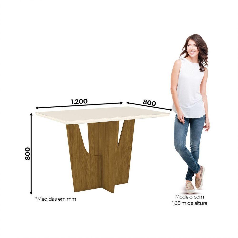 Mesa De Jantar Tampo Mdf Com Vidro 120cm Danielly Henn Nature Com Off White - 5