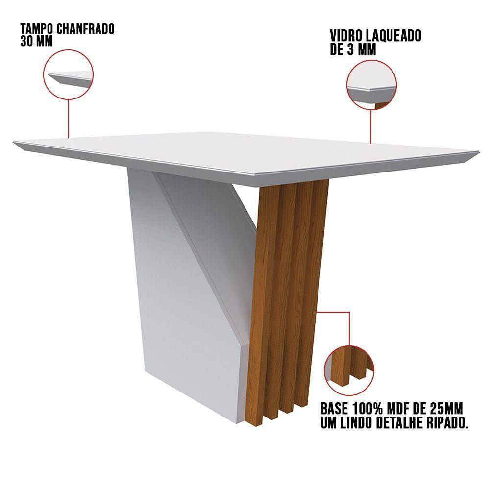 Mesa De Jantar Tampo Vidro Lita 120 Cm Off White Base Ypê - 3
