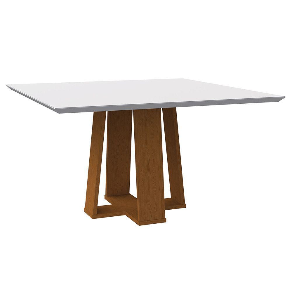 Mesa De Jantar Tampo Vidro Leka 135 Cm Off White Base Ypê - 1