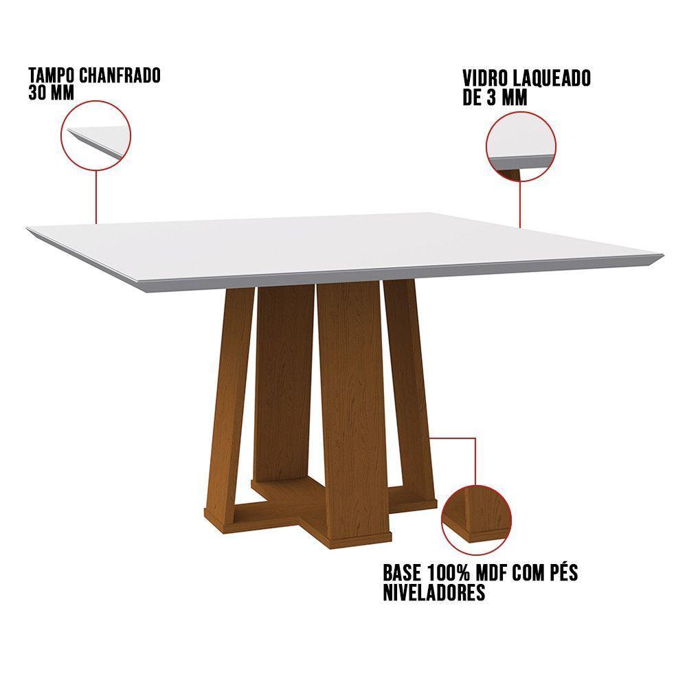 Mesa De Jantar Tampo Vidro Leka 135 Cm Off White Base Ypê - 3