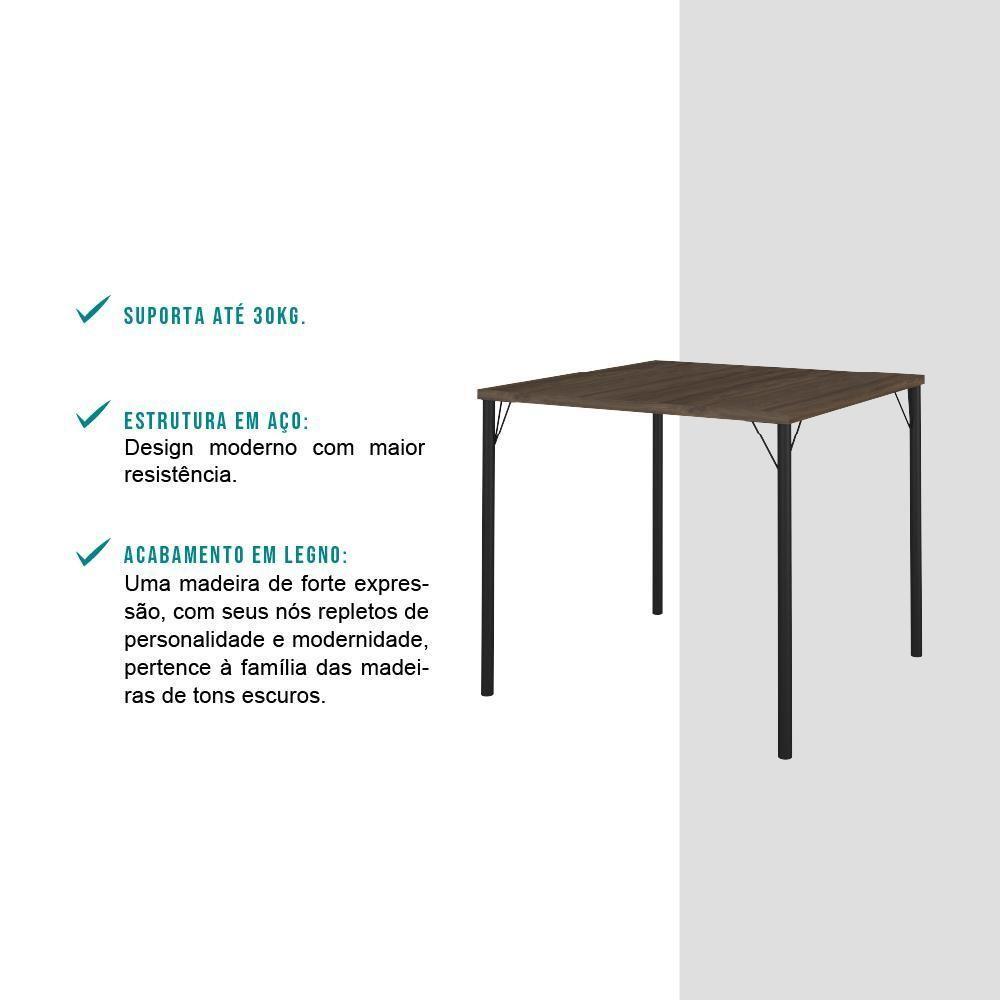 Mesa De Jantar Tampo Madeirado E Tubos Preto Carraro - 6