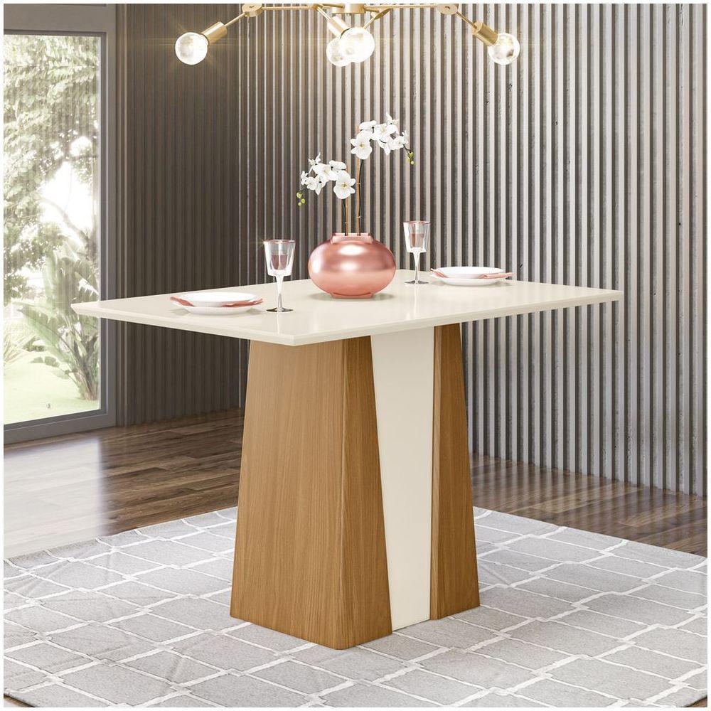 Mesa De Jantar Tampo Mdf Canto Reto 120 Cm Orus Henn Nature Com Off White - 2