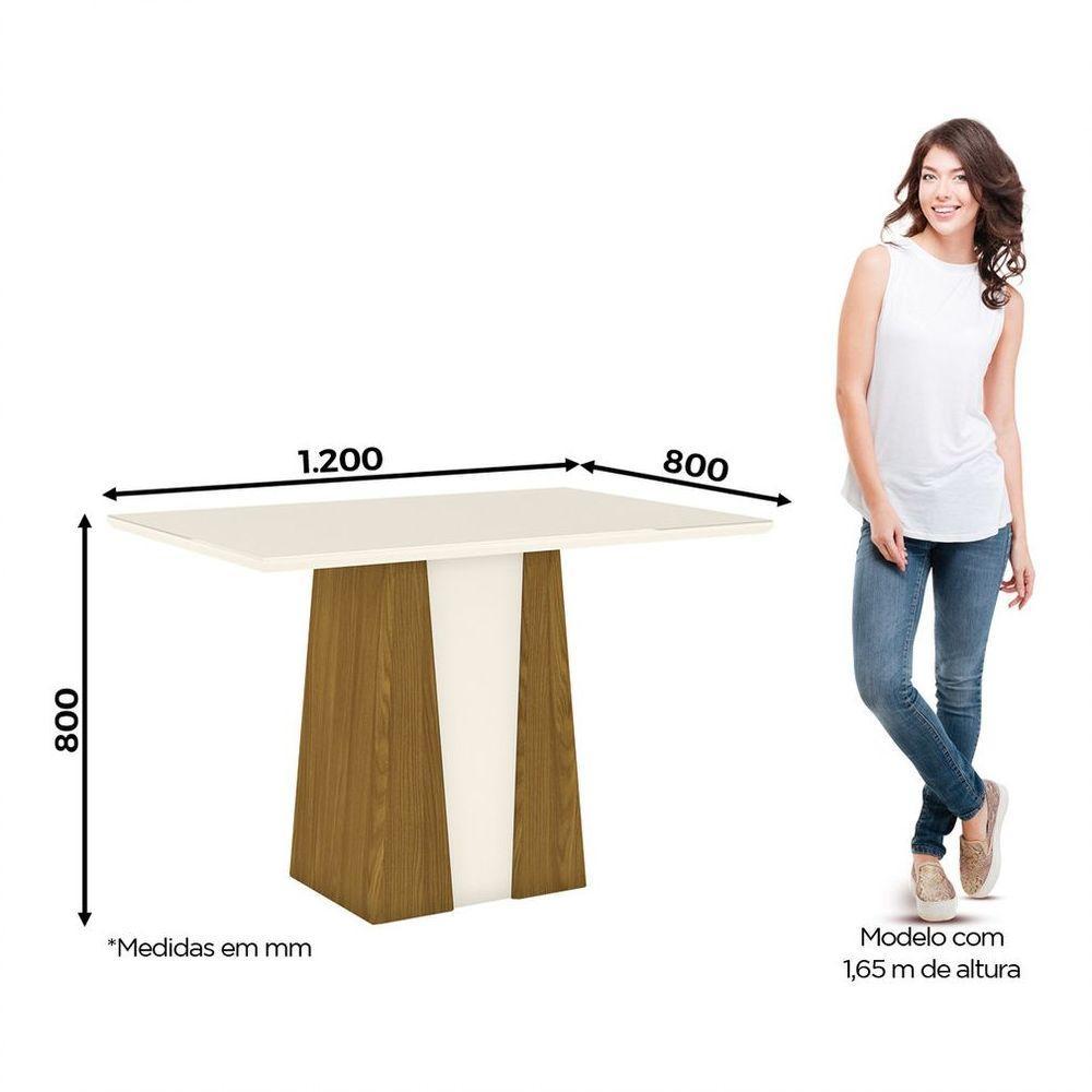 Mesa De Jantar Tampo Mdf Canto Reto 120 Cm Orus Henn Nature Com Off White - 6