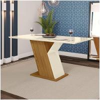 Mesa De Jantar Tampo Em Mdf 160cm Vidro Kesha Casa 812 Nature Off White - 1