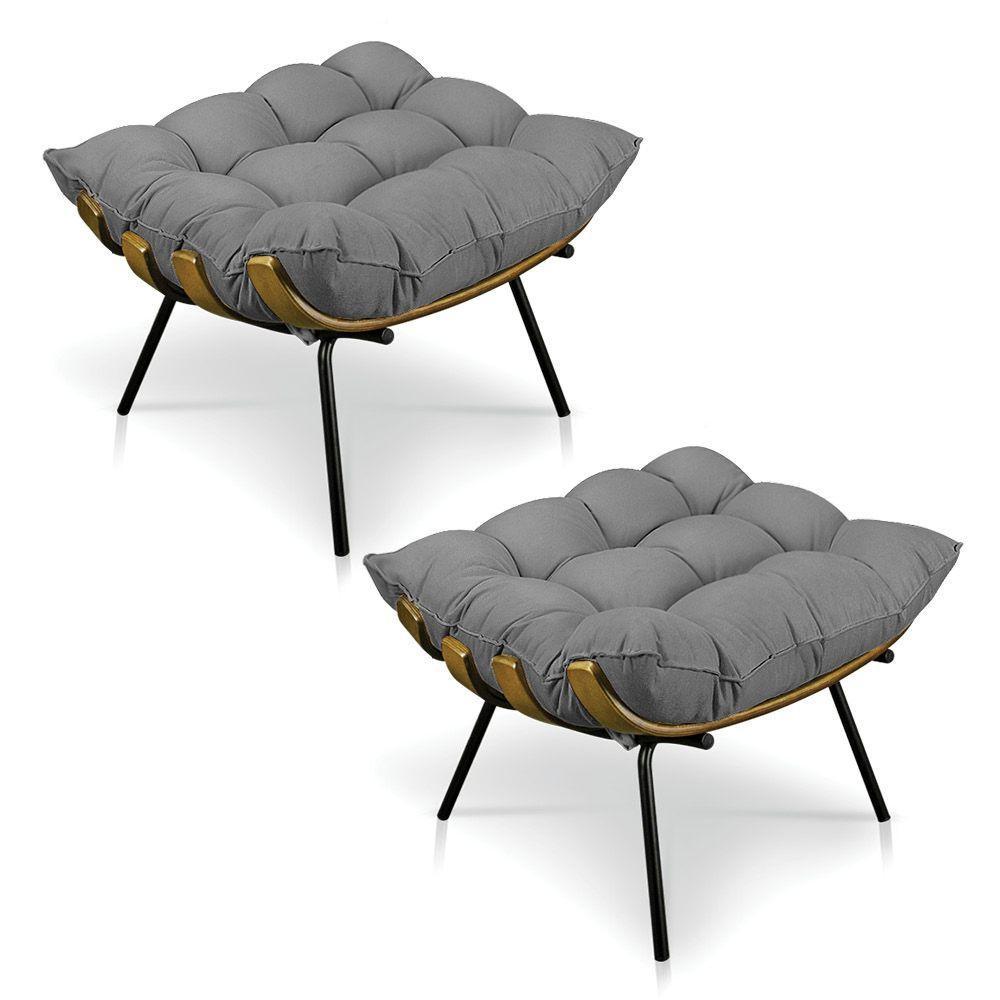 Kit 2 Puffs Costela Suede Base Metálica Pallazio Grafite - 1