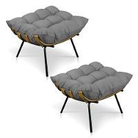 Kit 2 Puffs Costela Suede Base Metálica Pallazio Grafite - 1