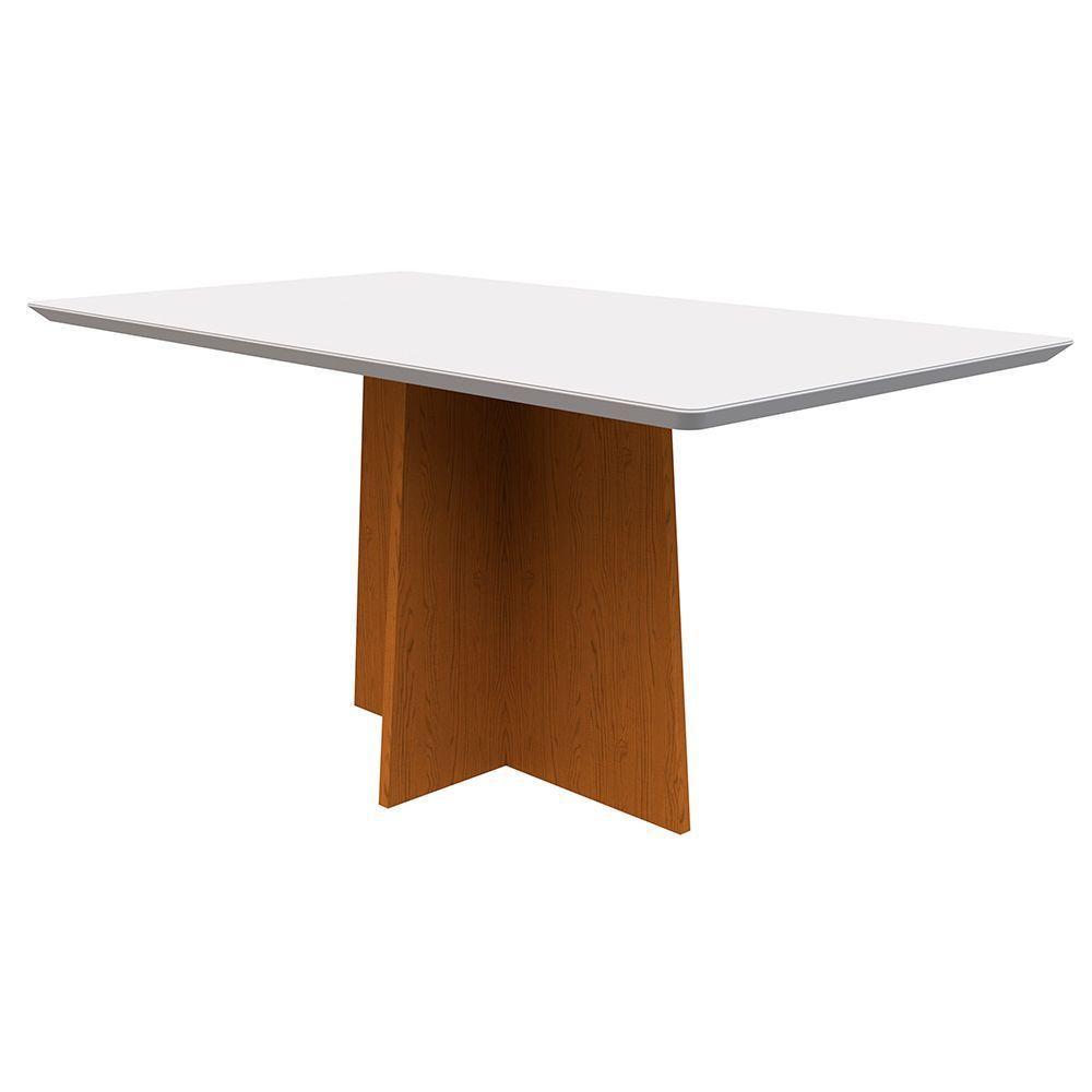 Mesa De Jantar Tampo Vidro Angra 160 Cm Off White Base Ypê - 1
