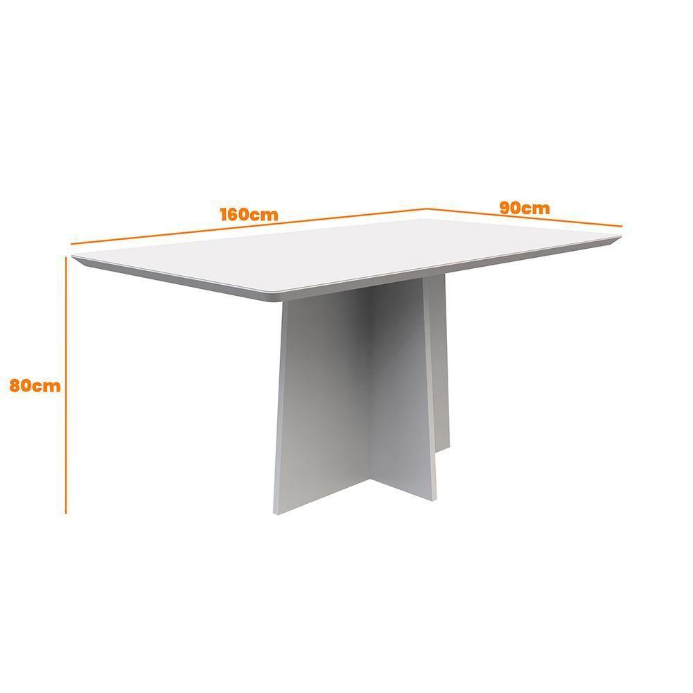 Mesa De Jantar Tampo Vidro Angra 160 Cm Off White Base Ypê - 2