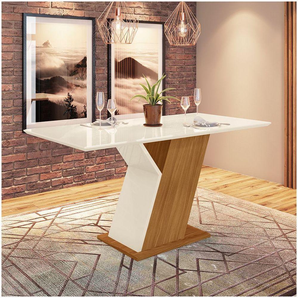 Mesa De Jantar Tampo Em Mdf 160cm Vidro Juanita Casa 812 Nature Off White - 1