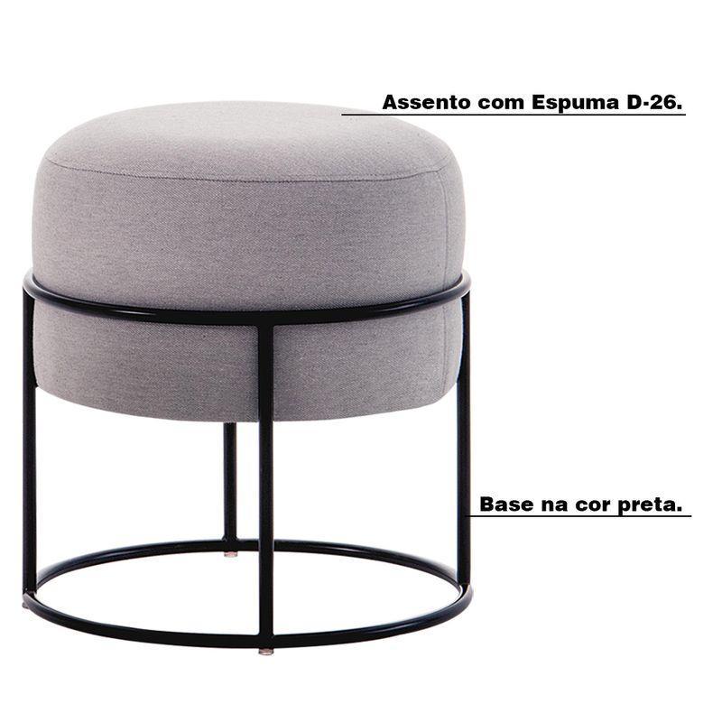 Kit 2 Puffs Redondos Squillo Pés em Aço Cinza Preto - 3