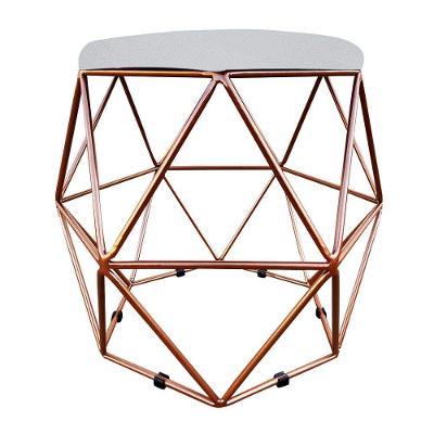 Puff Aramado Hexágono Suede Base Bronze Cinza