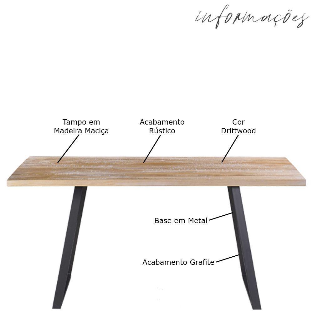 Mesa Sala de Jantar 190cm Grafite Madeira Maciça Driftwood - 3