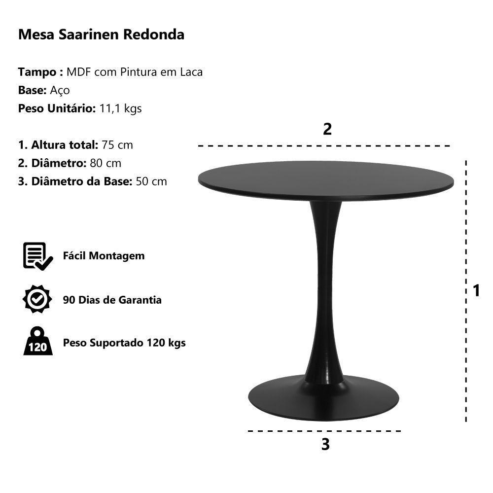 Mesa Saarinen Tulipa Redonda 80cm Tampo Madeira Preto - 3