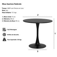 Mesa Saarinen Tulipa Redonda 80cm Tampo Madeira Preto - 3