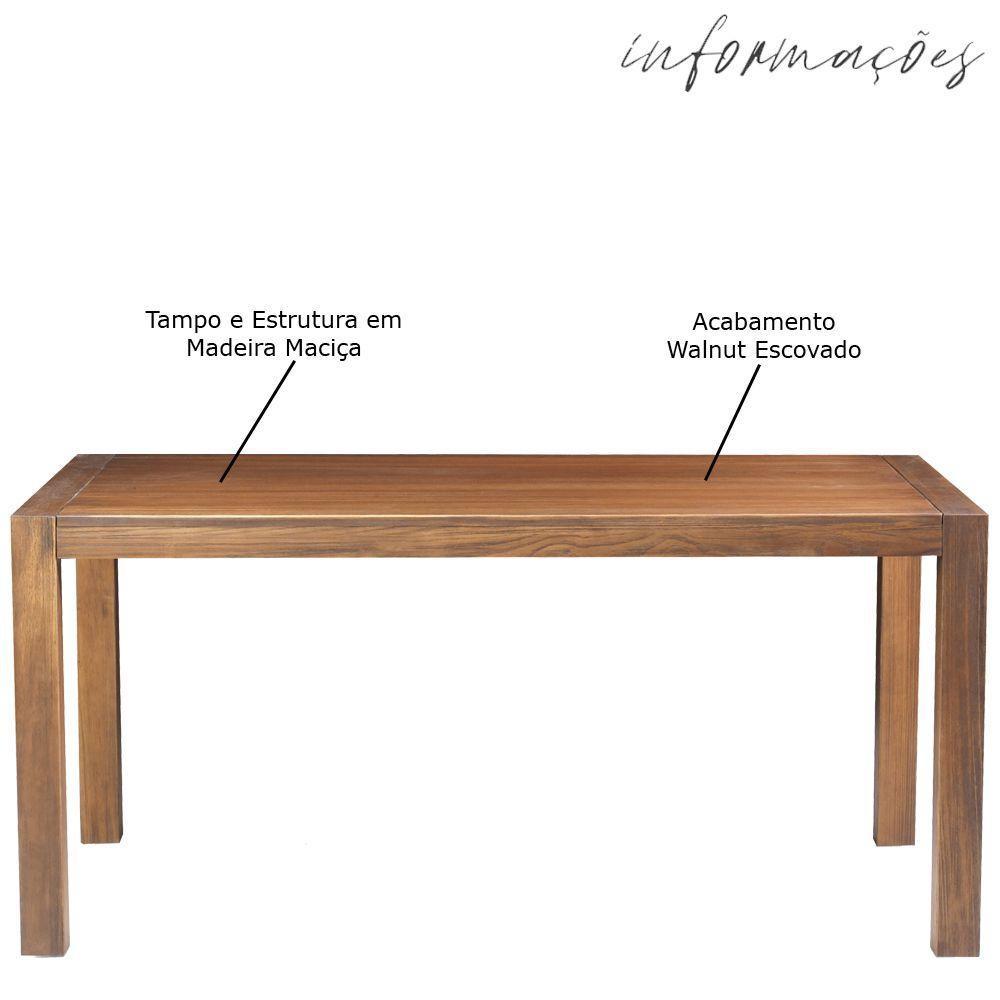 Mesa Sala de Jantar 190cm Madeira Maciça Walnut Escovado - 3