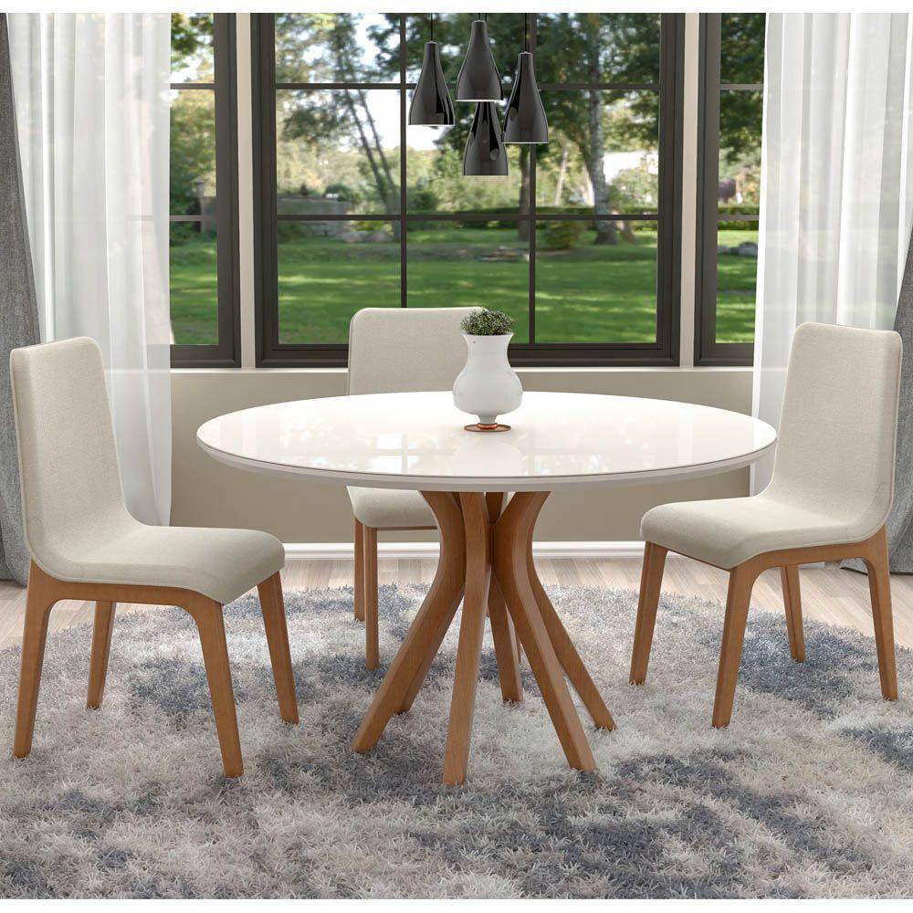Mesa Sala de Jantar Redonda Tampo de Vidro 130cm Off White - 4