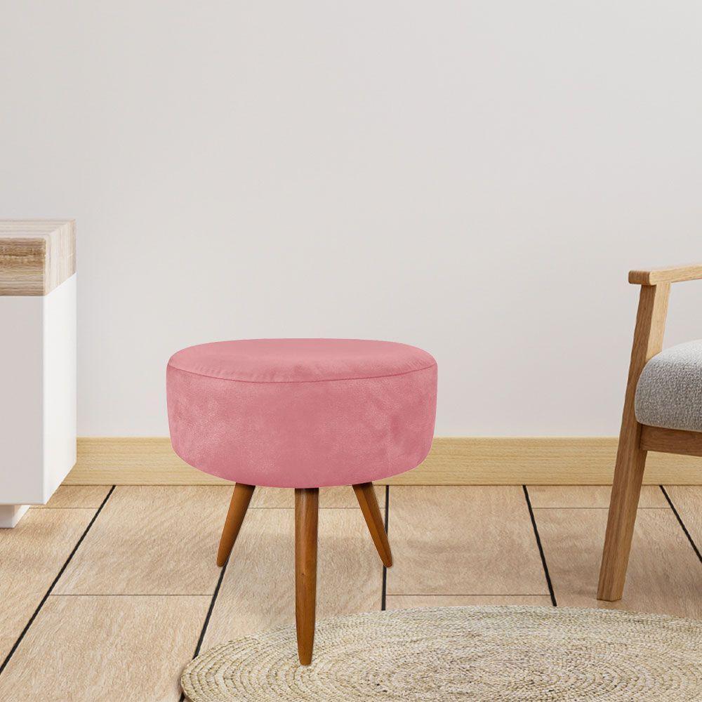 Puff Banqueta Redonda Nina Suede Rosê - 4