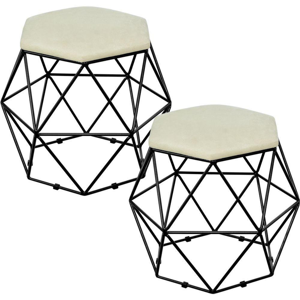 Kit 02 Puffs Aramado Preto Six L02 Suede Bege - 1