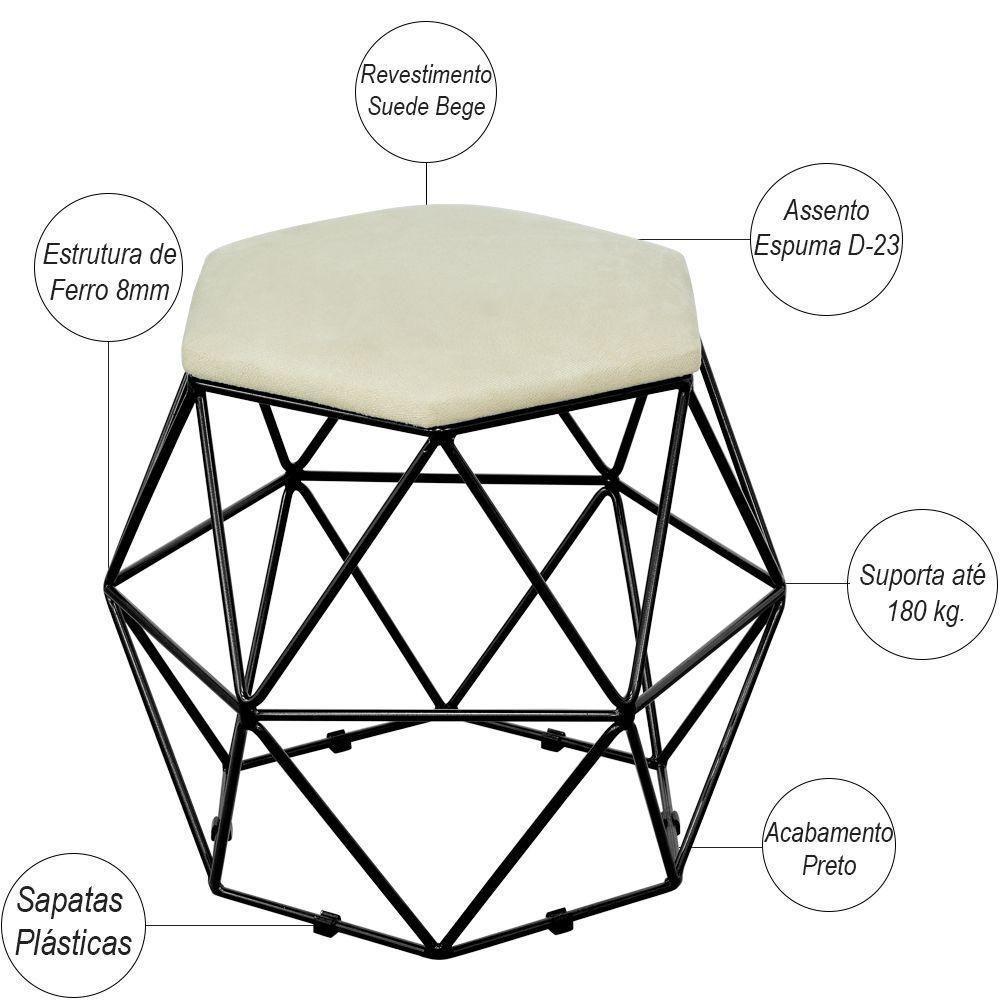 Kit 02 Puffs Aramado Preto Six L02 Suede Bege - 5