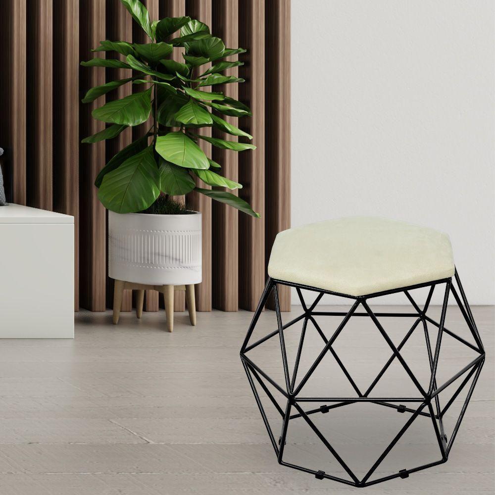 Kit 02 Puffs Aramado Preto Six L02 Suede Bege - 6