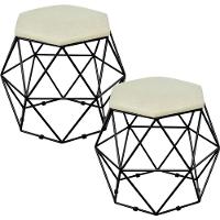 Kit 02 Puffs Aramado Preto Six L02 Suede Bege - 1