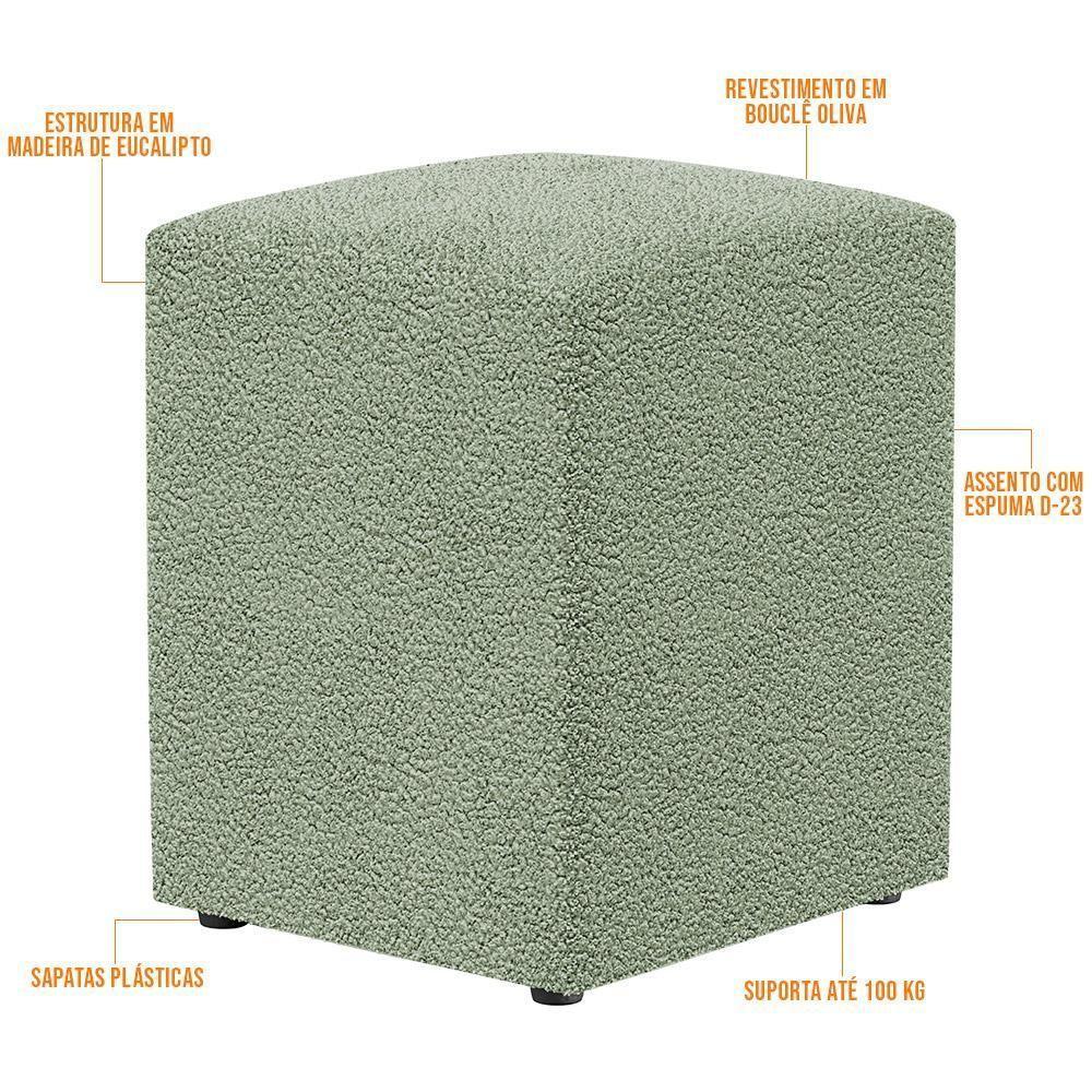 Kit 03 Puffs Quadrado Decorativo Sala De Estar L02 Bouclê Oliva - 3