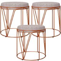 Kit 03 Puffs Decorativo Aramado Bronze Zaya L02 Linho Cinza - 1