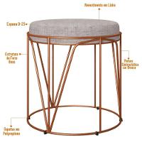 Kit 03 Puffs Decorativo Aramado Bronze Zaya L02 Linho Cinza - 3