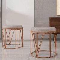 Kit 03 Puffs Decorativo Aramado Bronze Zaya L02 Linho Bege - 4