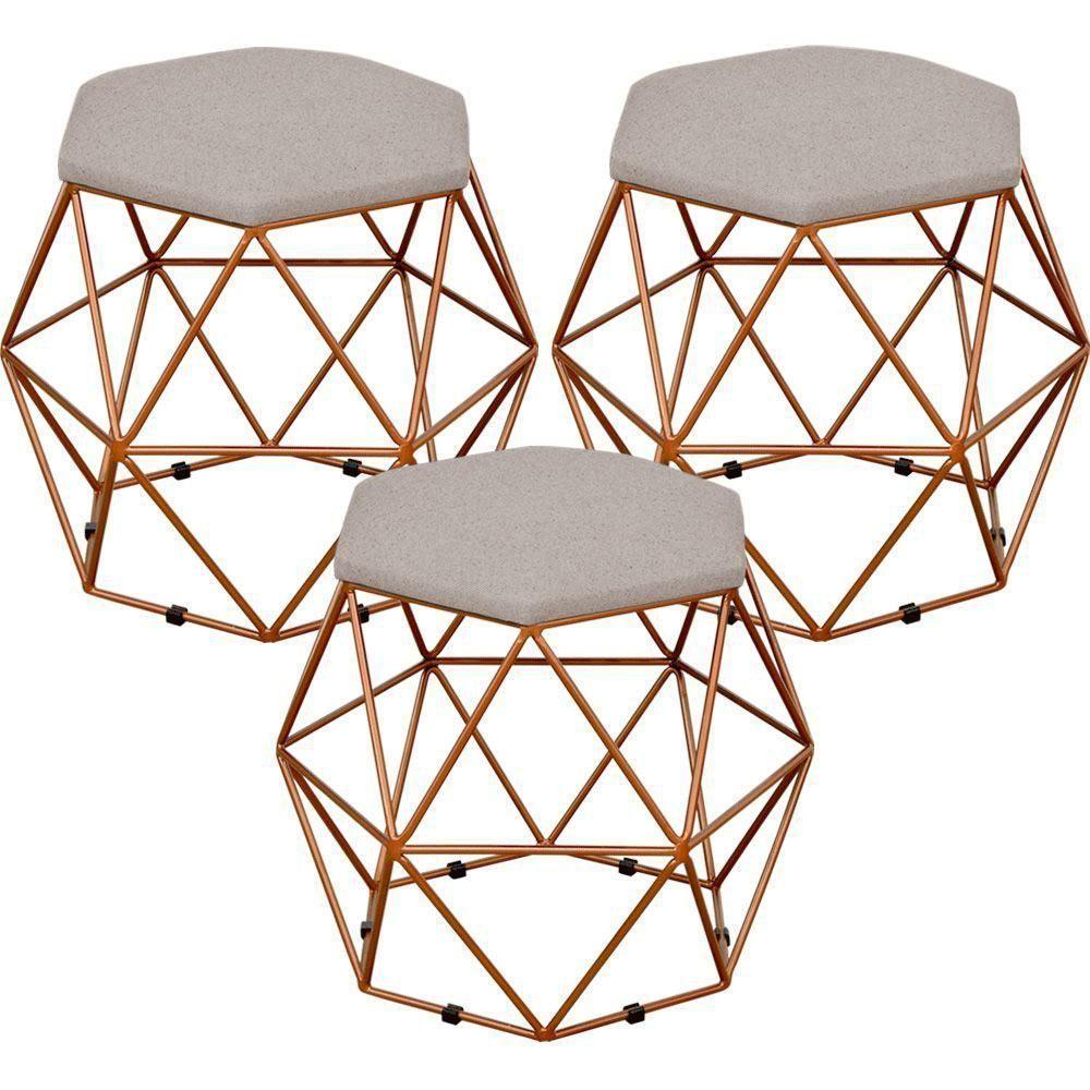 Kit 03 Puffs Aramado Bronze Six L02 Linho Bege - 1