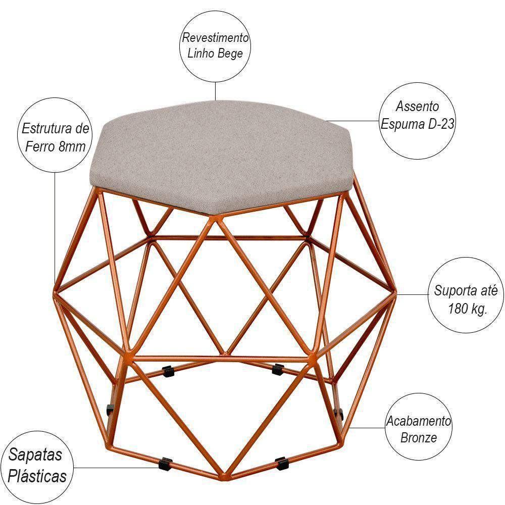 Kit 03 Puffs Aramado Bronze Six L02 Linho Bege - 3