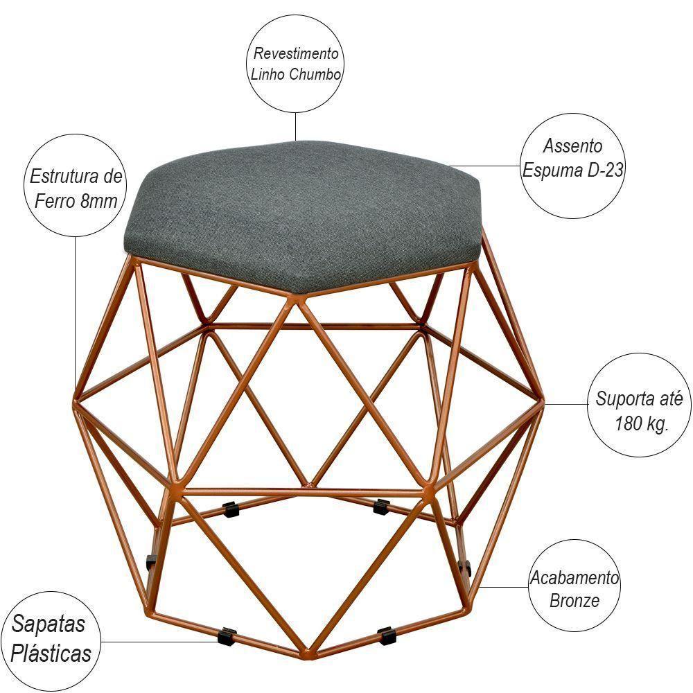 Kit 03 Puffs Aramado Bronze Six L02 Linho Chumbo - 5