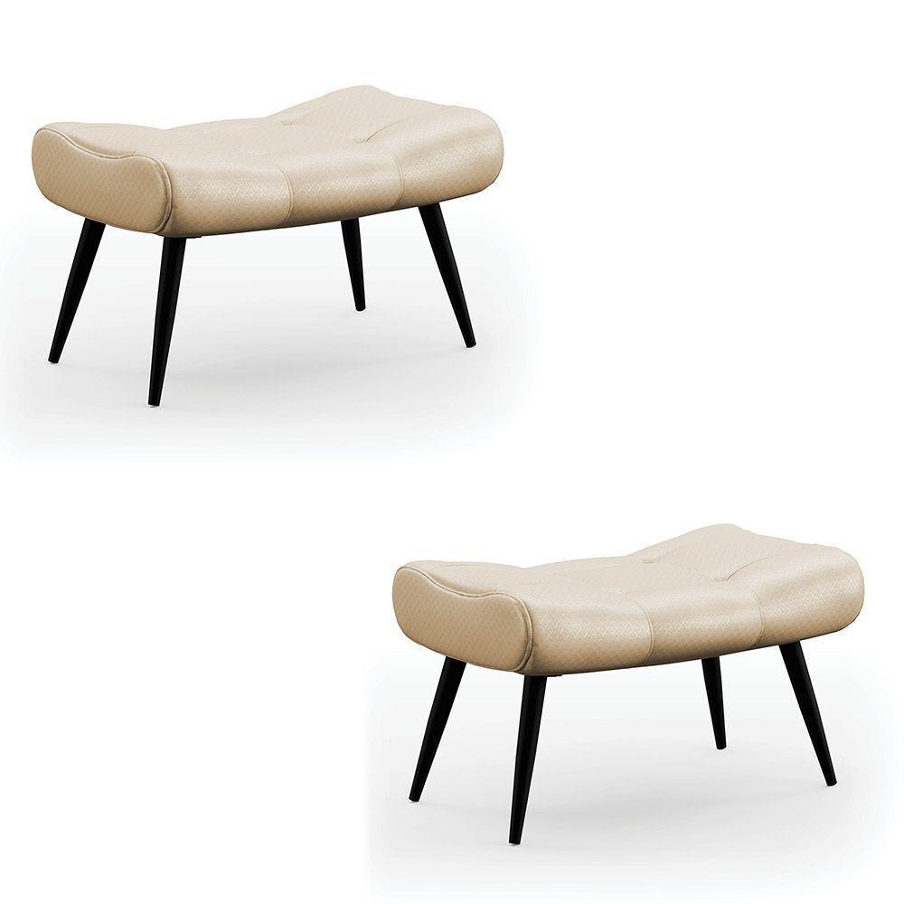 Kit 02 Puffs Sher Facto Pés Palito De Ferro Cor Bege - 1