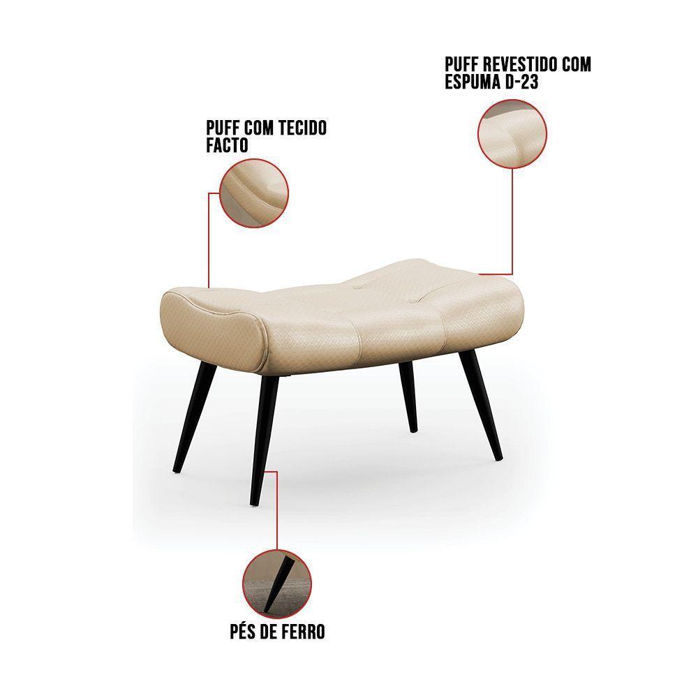 Kit 02 Puffs Sher Facto Pés Palito De Ferro Cor Bege - 4
