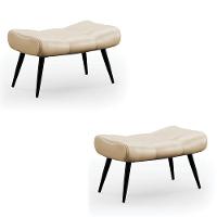 Kit 02 Puffs Sher Facto Pés Palito De Ferro Cor Bege - 1