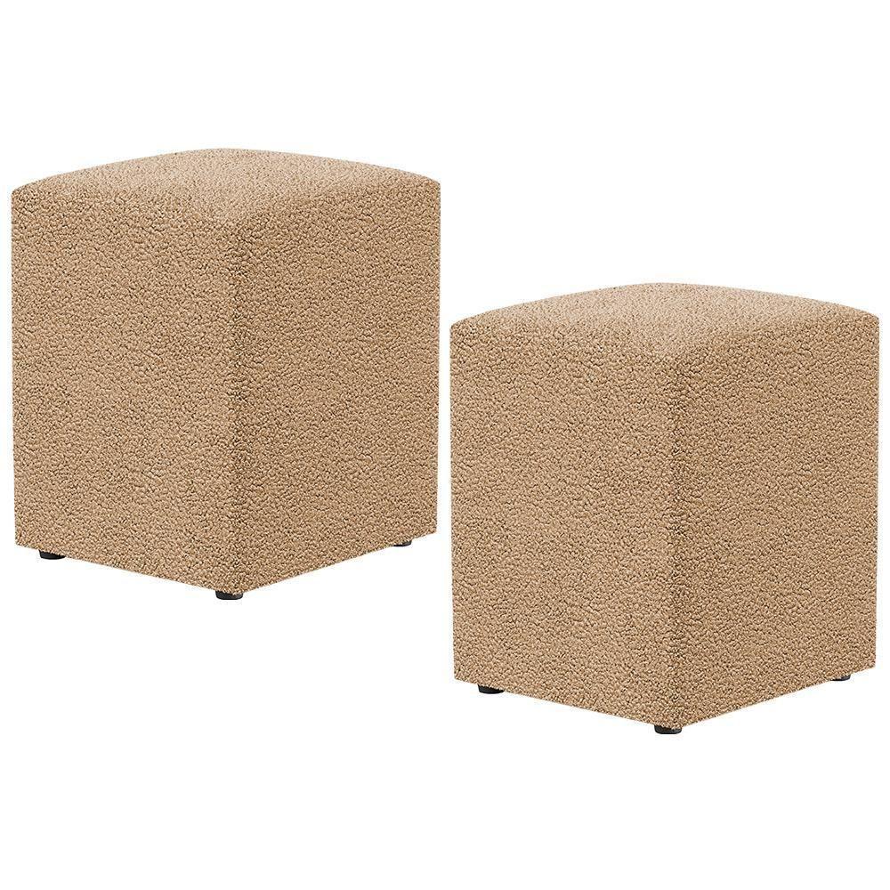 Kit 02 Puffs Quadrado Decorativo Sala De Estar L02 Bouclê Mostarda - 1