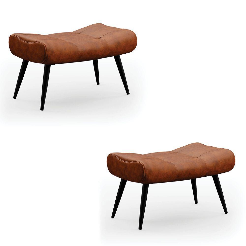 Kit 02 Puffs Sher Corano Pés Palito De Ferro Cor Nozes - 1