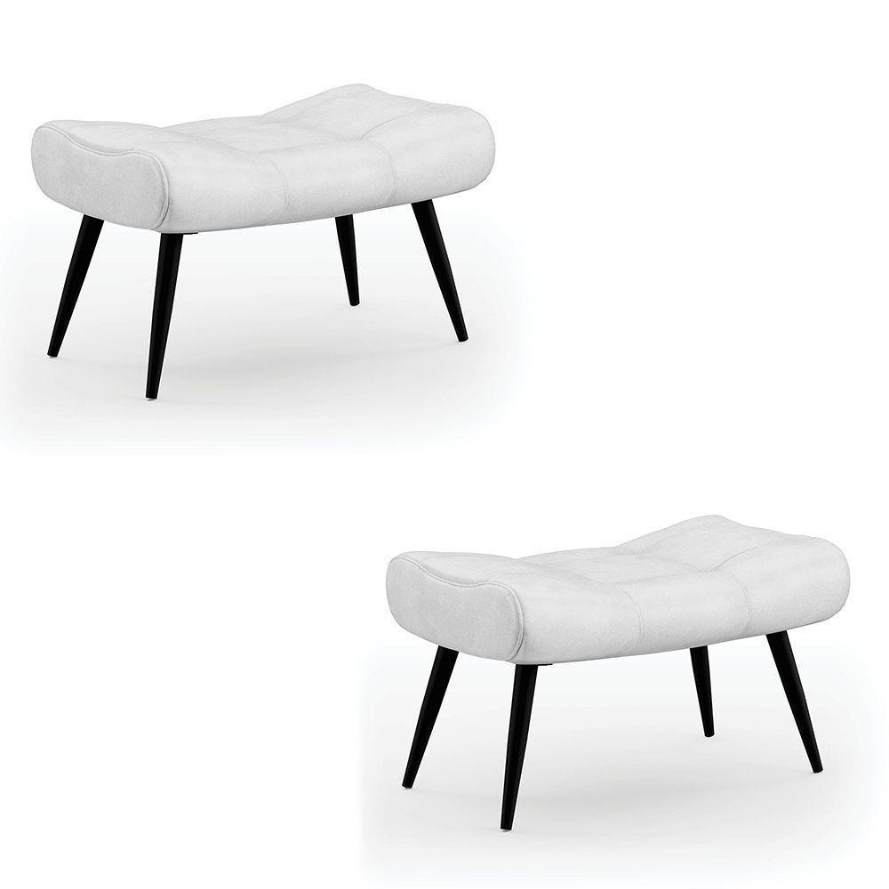 Kit 02 Puffs Sher Corano Pés Palito De Ferro Cor Branco - 1