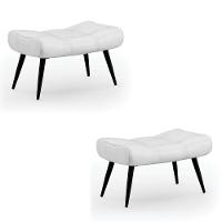 Kit 02 Puffs Sher Corano Pés Palito De Ferro Cor Branco - 1