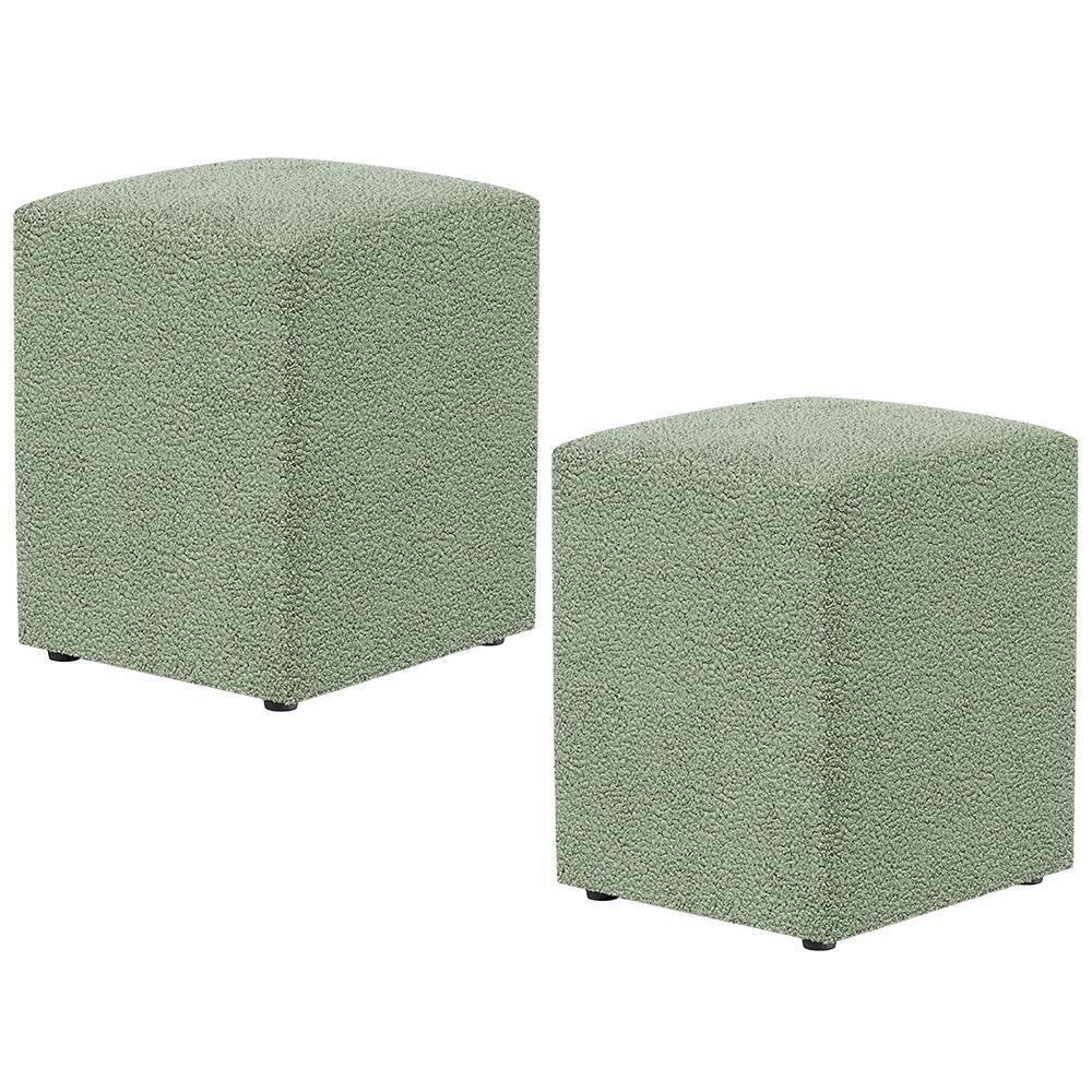 Kit 02 Puffs Quadrado Decorativo Sala De Estar L02 Bouclê Oliva - 1