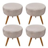 Kit 4 Puffs Banqueta Redonda Veludo Pés Palito Castanho Bege - 1