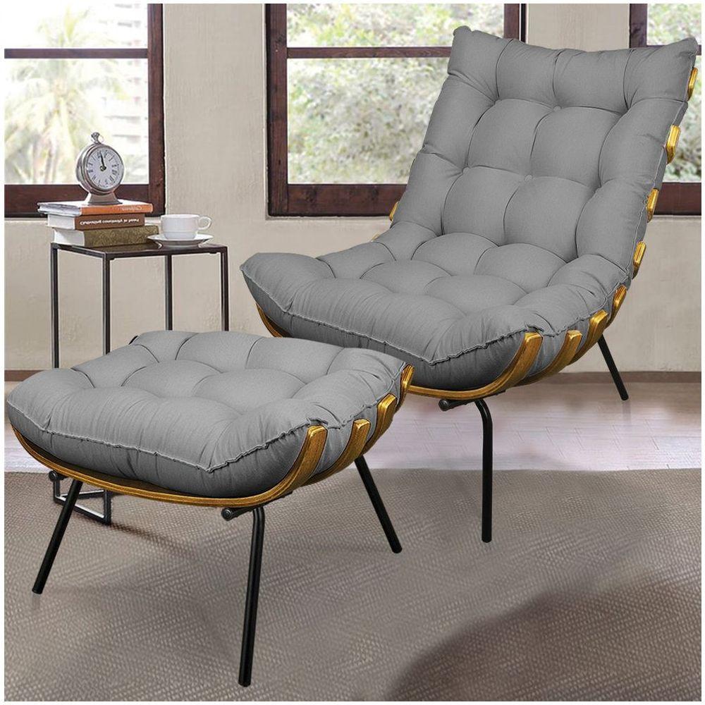 Puff Costela Linho Grafite A26 Base de Metal - 5